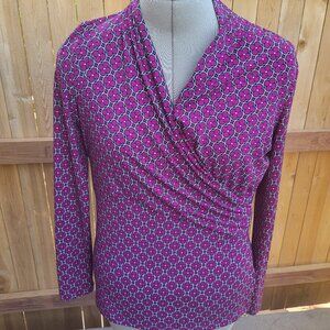 Charter Club knit surplice floral long sleeve top small